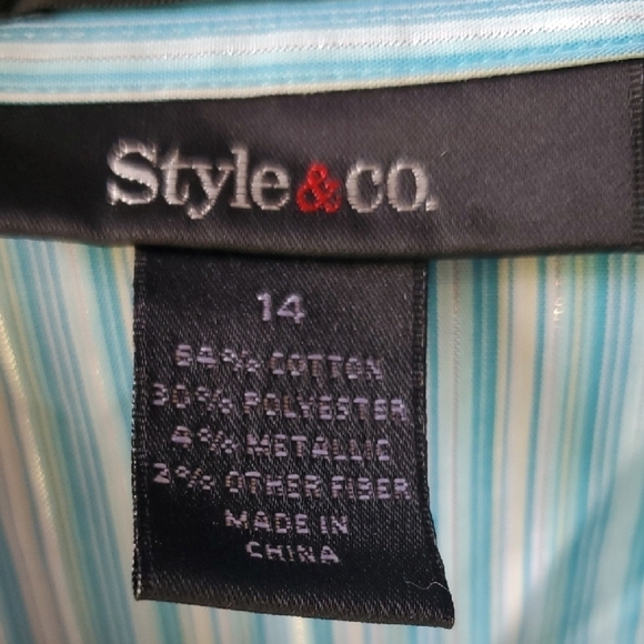 Style & Co SYDNEY Blue AND SILVER  Pinstripe Blouse with Tailored Fit 14 - Picture 2 of 7